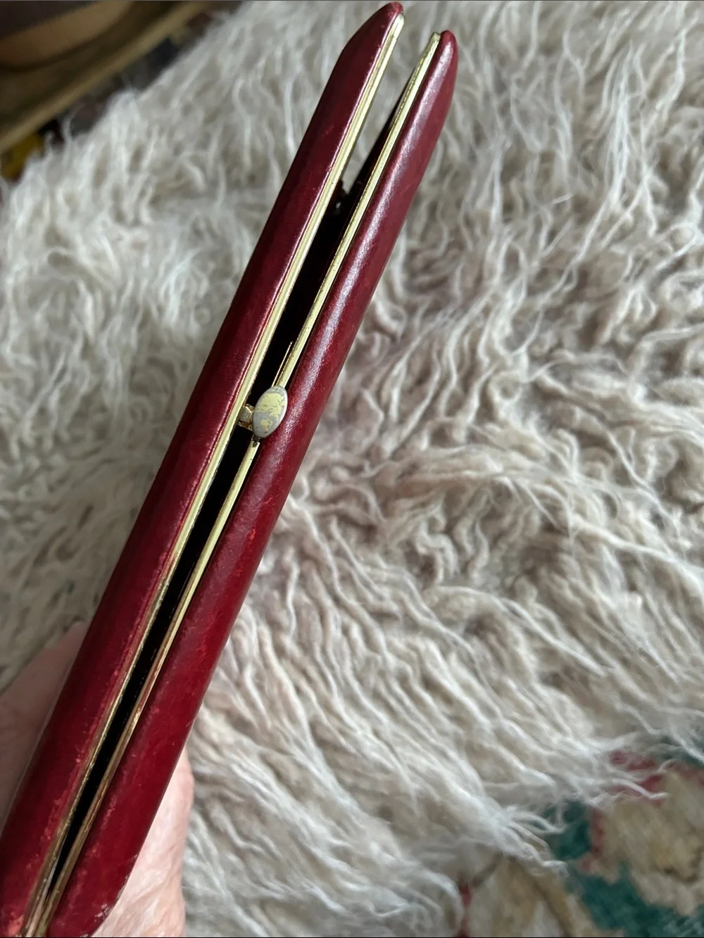Abas Red Leather Card & Key Holder with Gold Trim
